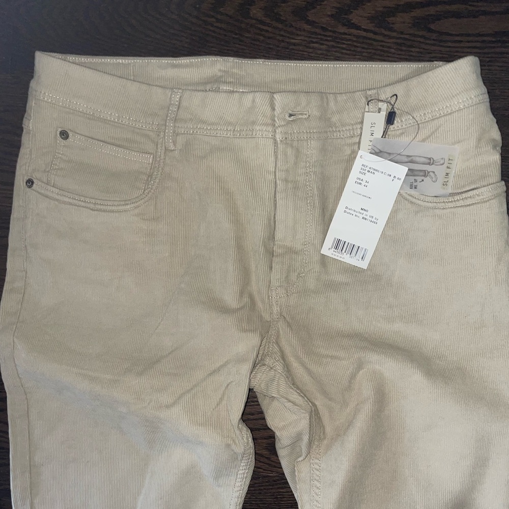 New Mango Mens corduroy light beige pants